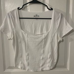 Hollister White Square Neck Cropped Corset Tee